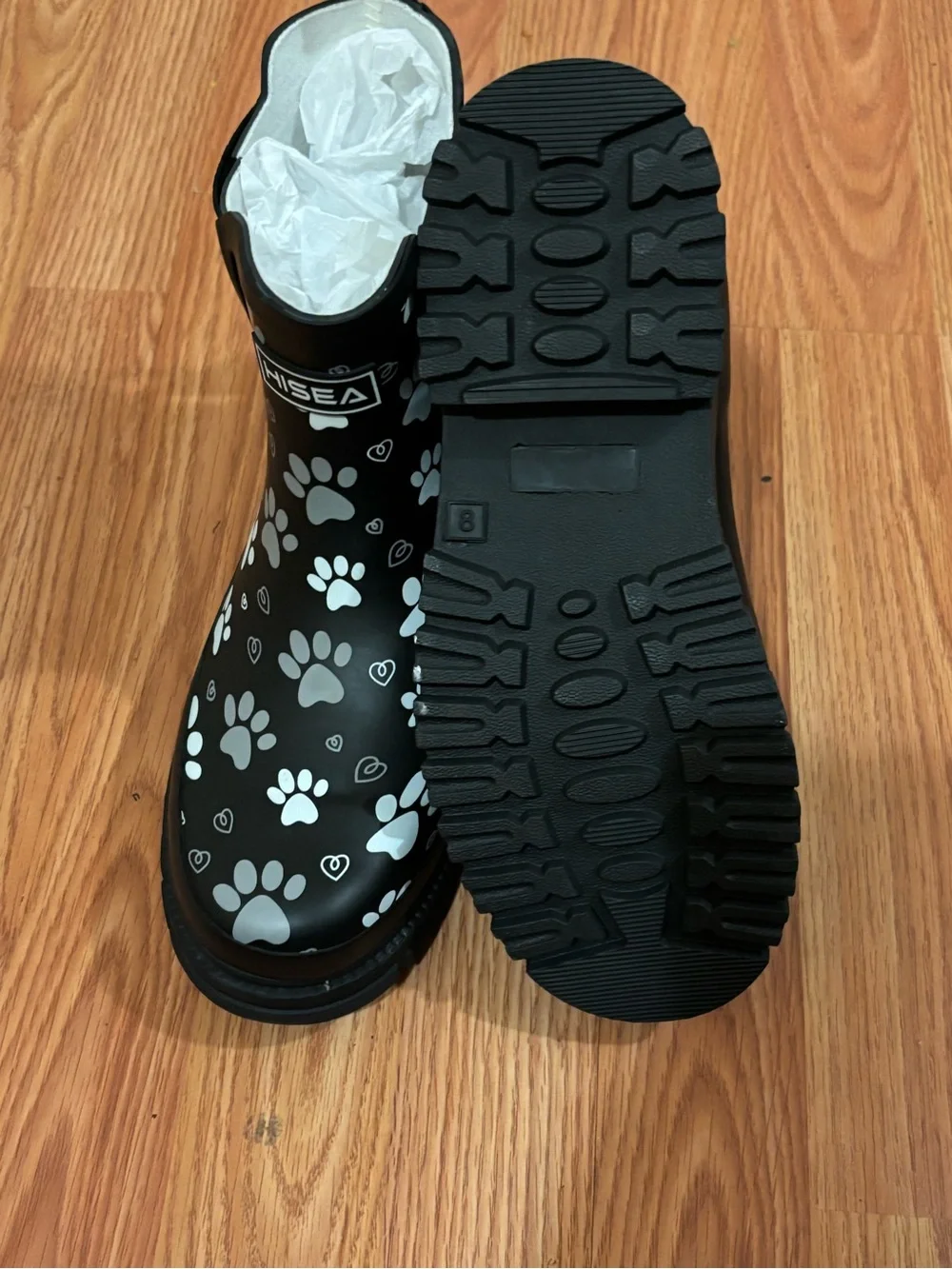 HISEA Women's Waterproof Rubber Chelsea Rain Boots in a playful paw print patter